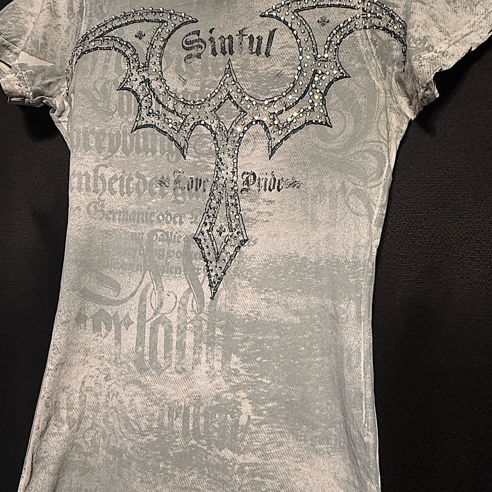 Sinful Tee with Rhinestone Design
